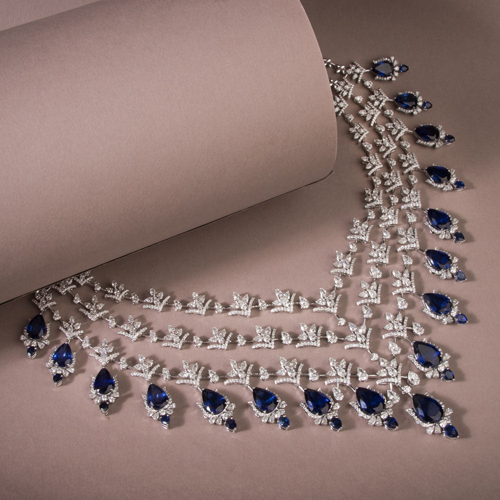 18K White Gold Diamond Necklace - 26.882ct VVS-VS-EF with Colour Stones