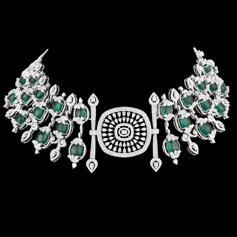 18K White Gold Diamond Necklace - 25.333ct VVS-VS-EF with Colour Stones