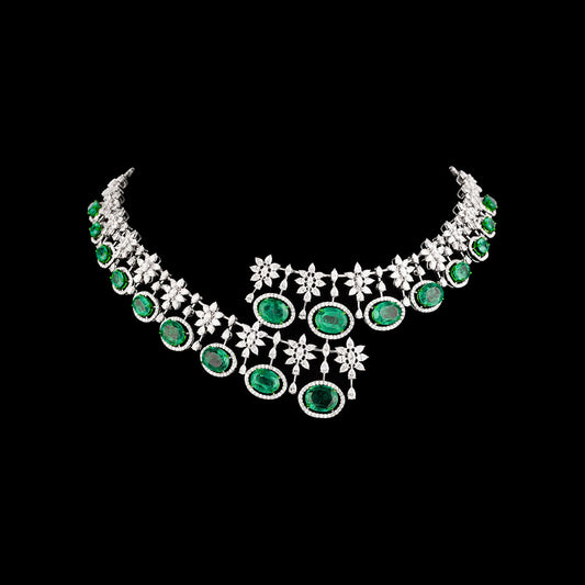 18K White Gold Diamond Necklace - 18.757ct VVS-VS-EF with Colour Stones