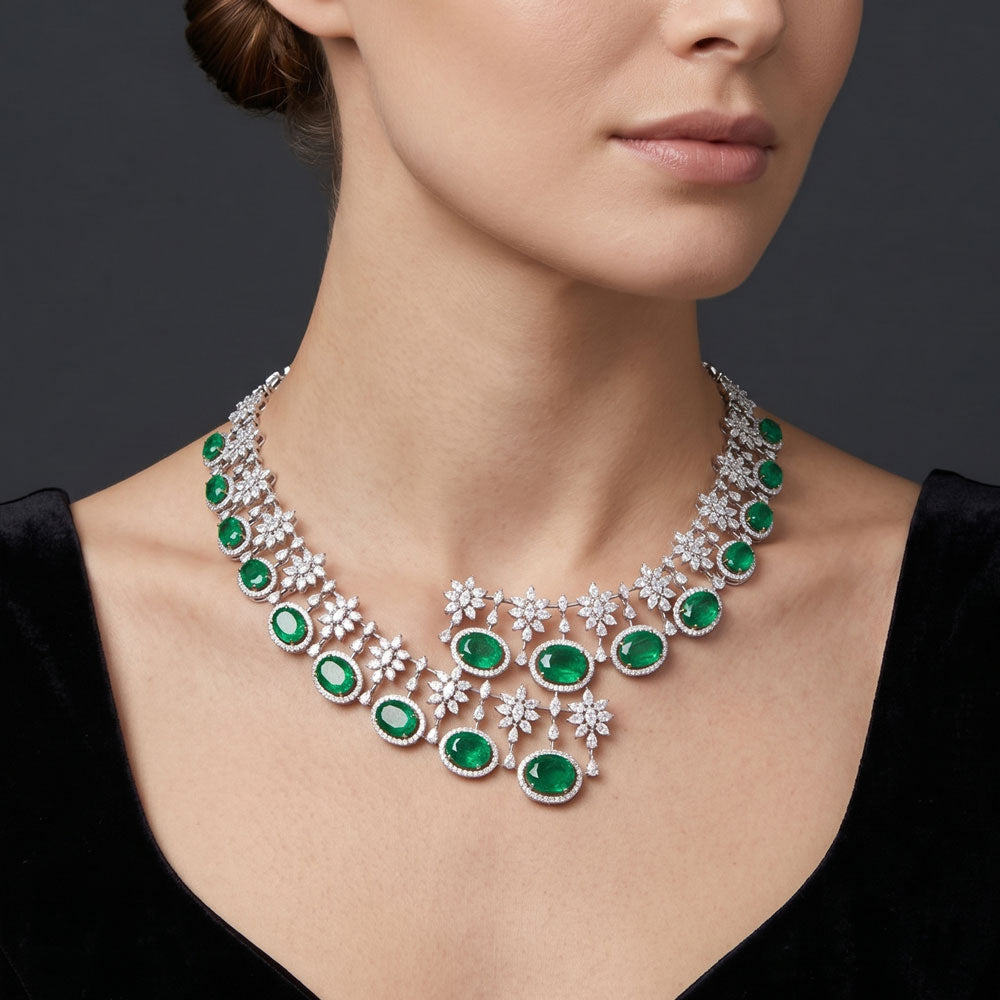18K White Gold Diamond Necklace - 18.757ct VVS-VS-EF with Colour Stones