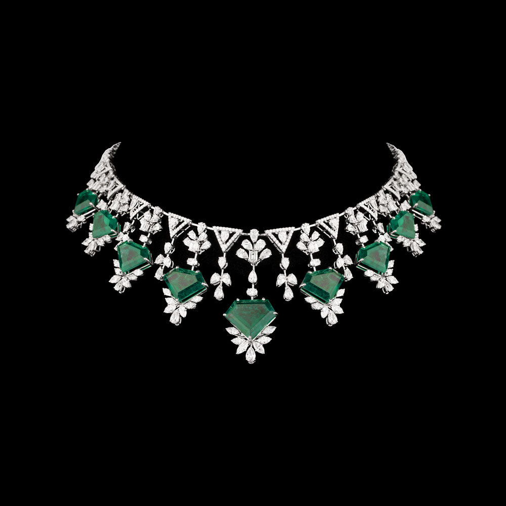 18K White Gold Diamond Necklace - 21.184ct VVS-VS-EF with Colour Stones