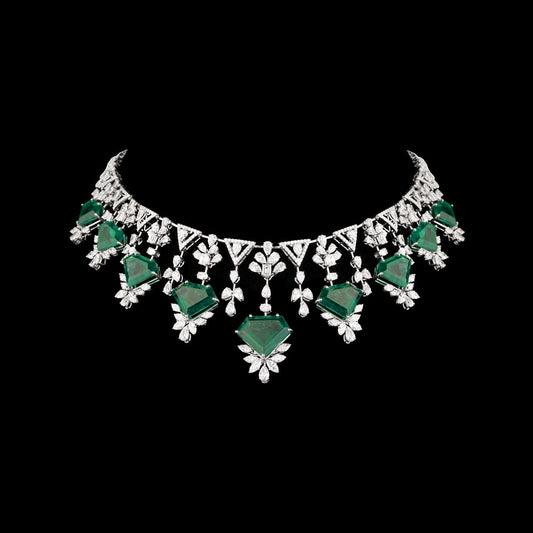 18K White Gold Diamond Necklace - 21.184ct VVS-VS-EF with Colour Stones