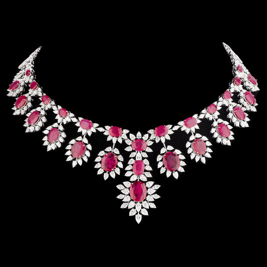 18K White Gold Diamond Necklace - 23.62ct VVS-VS-EF with Colour Stones