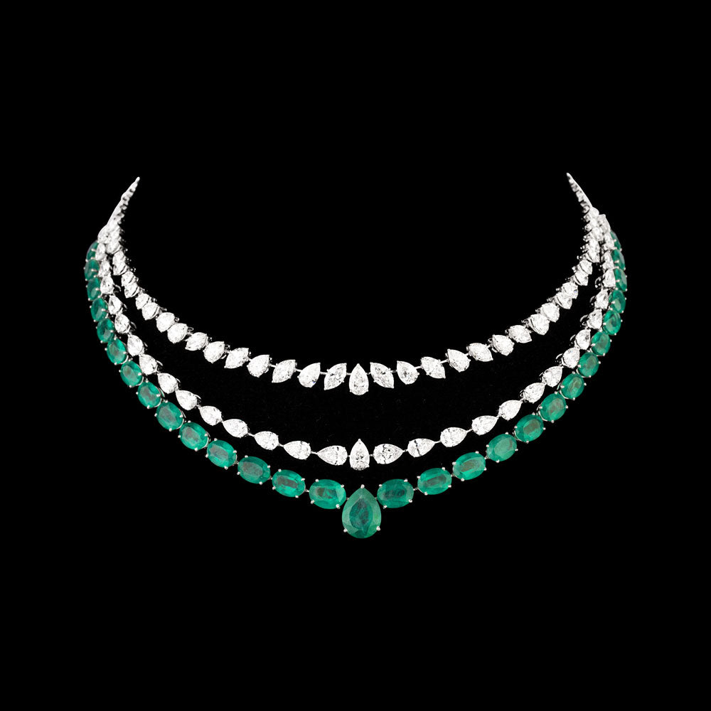 18K White Gold Diamond Necklace - 27.72ct VS-SI-HI with Colour Stones