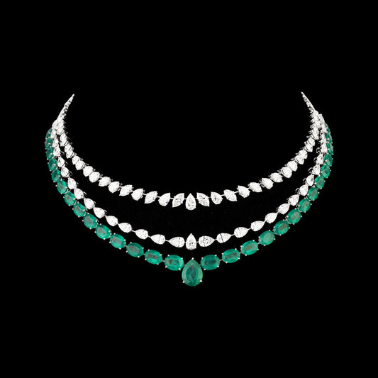 18K White Gold Diamond Necklace - 27.72ct VS-SI-HI with Colour Stones