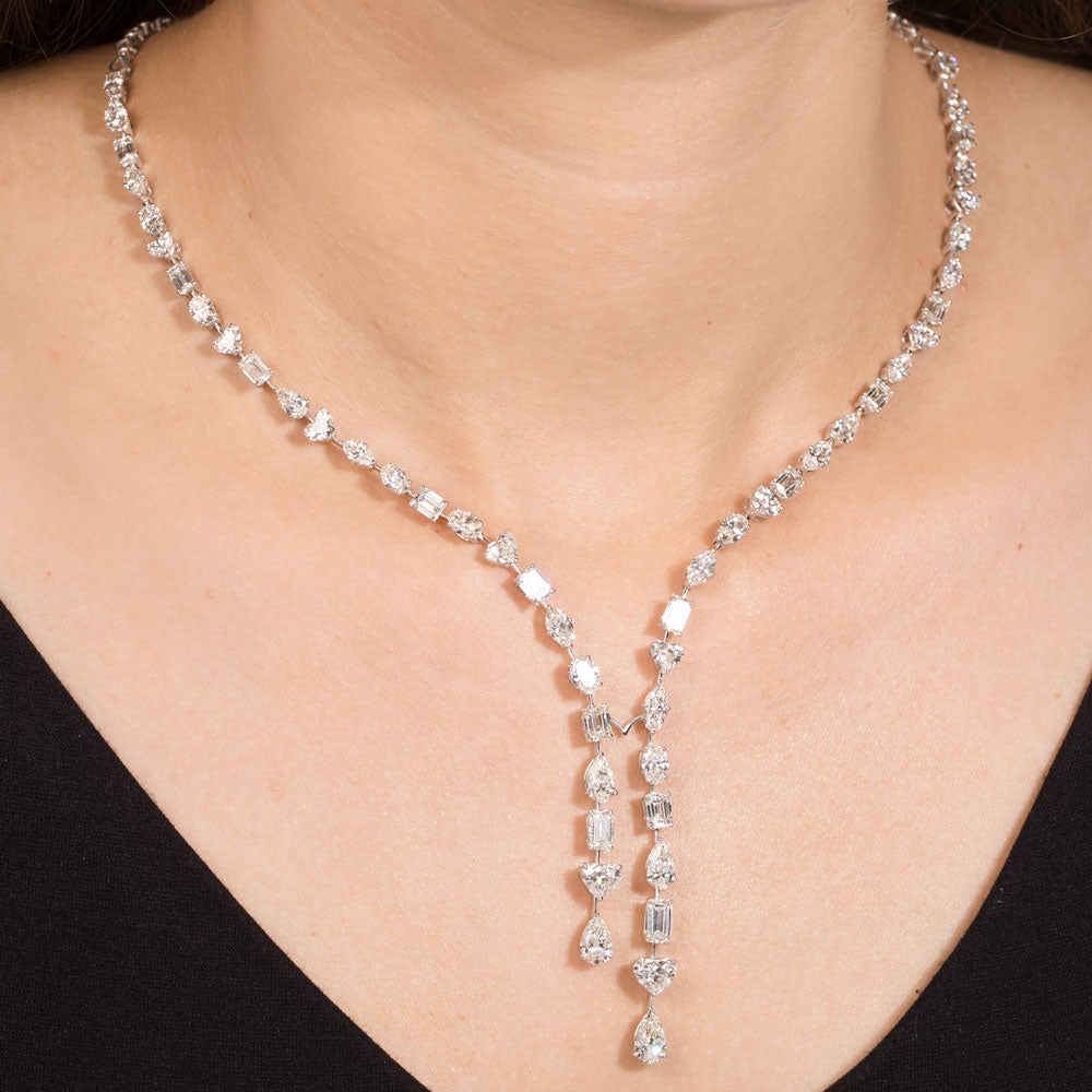 18K White Gold Diamond Necklace - 18.28ct VVS-VS-GH