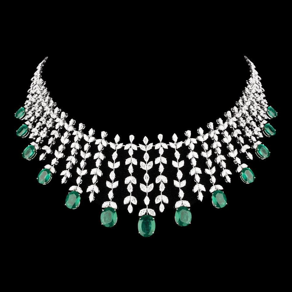 18K White Gold Diamond Necklace - 24.6ct VVS-VS-IJ with Colour Stones