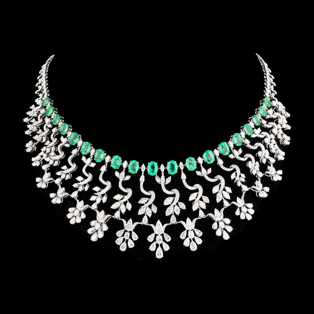 18K White Gold Diamond Necklace - 23.111ct VVS-VS-IJ with Colour Stones