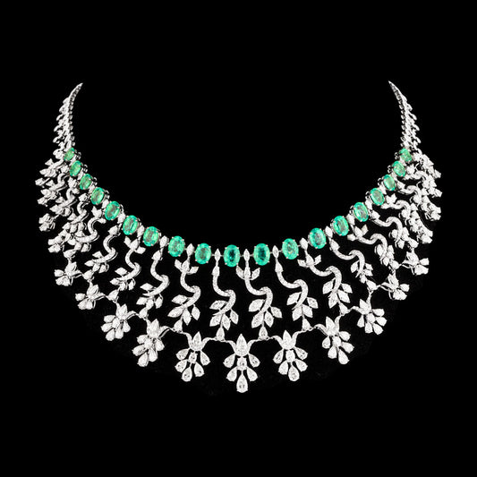 18K White Gold Diamond Necklace - 23.111ct VVS-VS-IJ with Colour Stones
