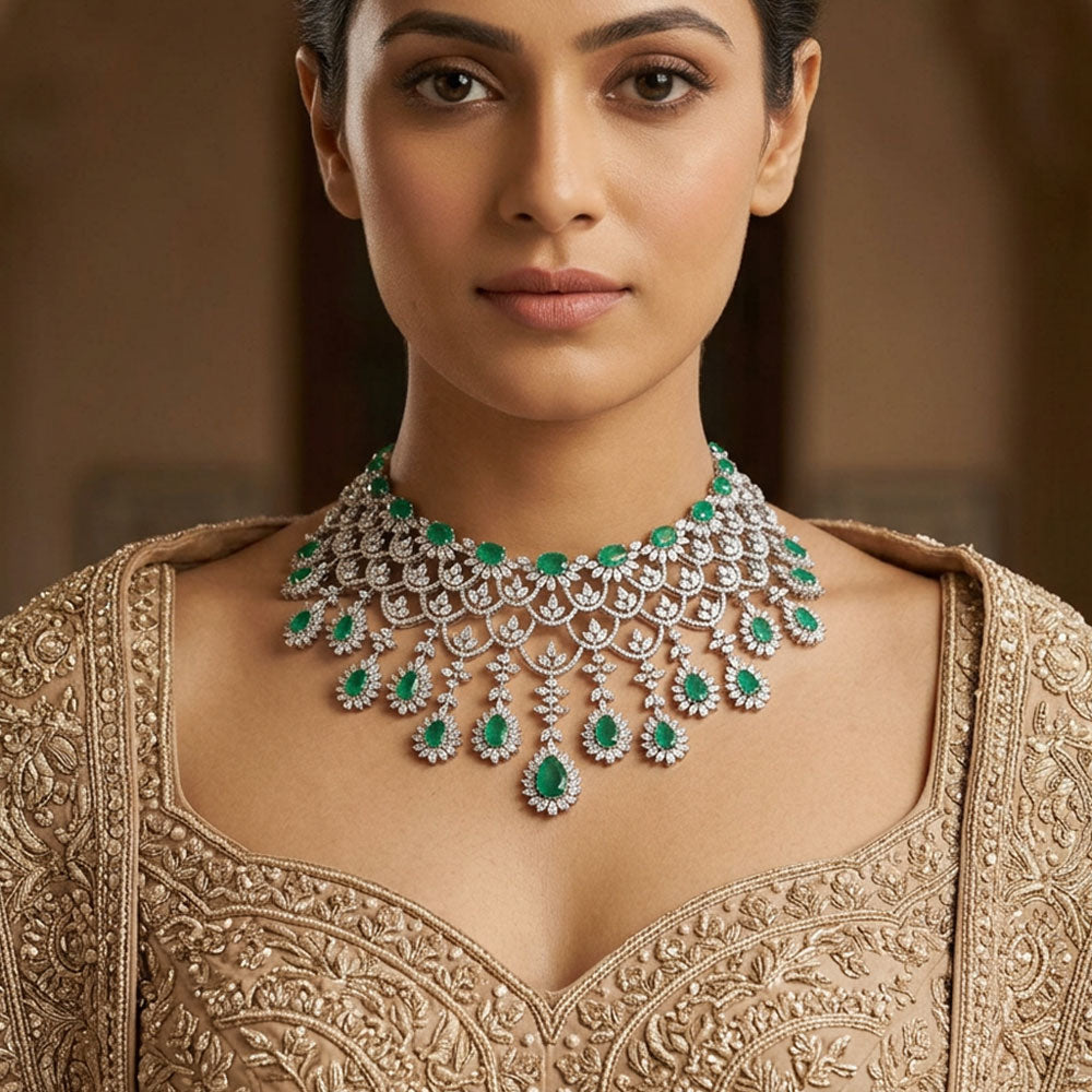 18K White Gold Diamond Necklace - 32.602ct VVS-VS-IJ with Colour Stones