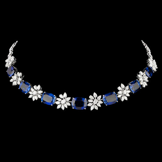 18K White Gold Diamond Necklace - 8.62ct VVS-VS-IJ with Colour Stones