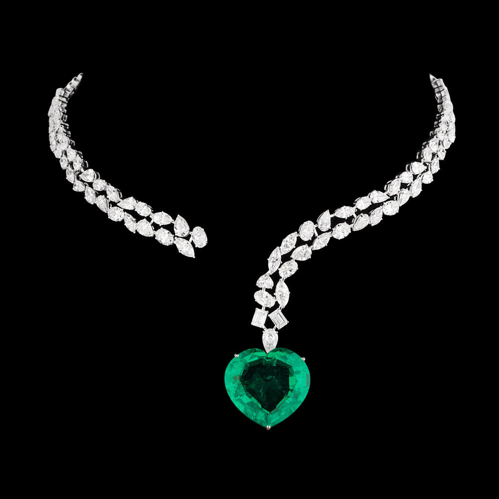 18K White Gold Diamond Necklace - 23.81ct VVS-VS-GH with Colour Stones