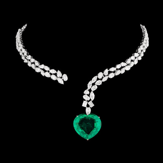 18K White Gold Diamond Necklace - 23.81ct VVS-VS-GH with Colour Stones