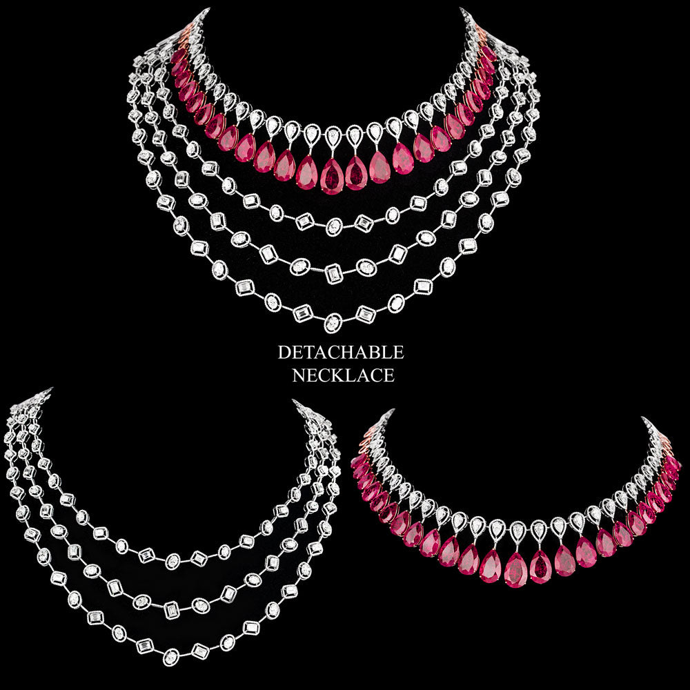 18K White Gold Diamond Necklace - 33.285ct VVS-VS-GH with Colour Stones