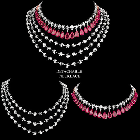 18K White Gold Diamond Necklace - 33.285ct VVS-VS-GH with Colour Stones