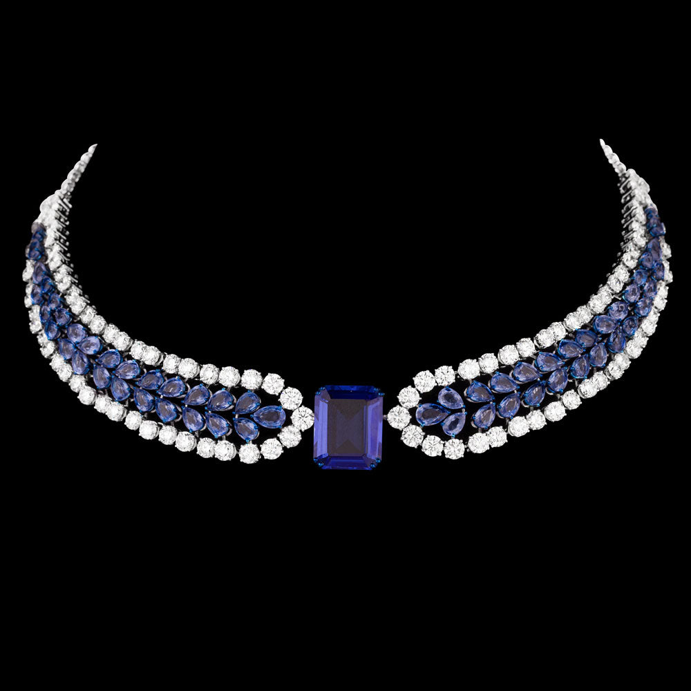 18K White Gold Diamond Necklace - 24.06ct VVS-VS-IJ with Colour Stones