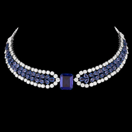 18K White Gold Diamond Necklace - 24.06ct VVS-VS-IJ with Colour Stones