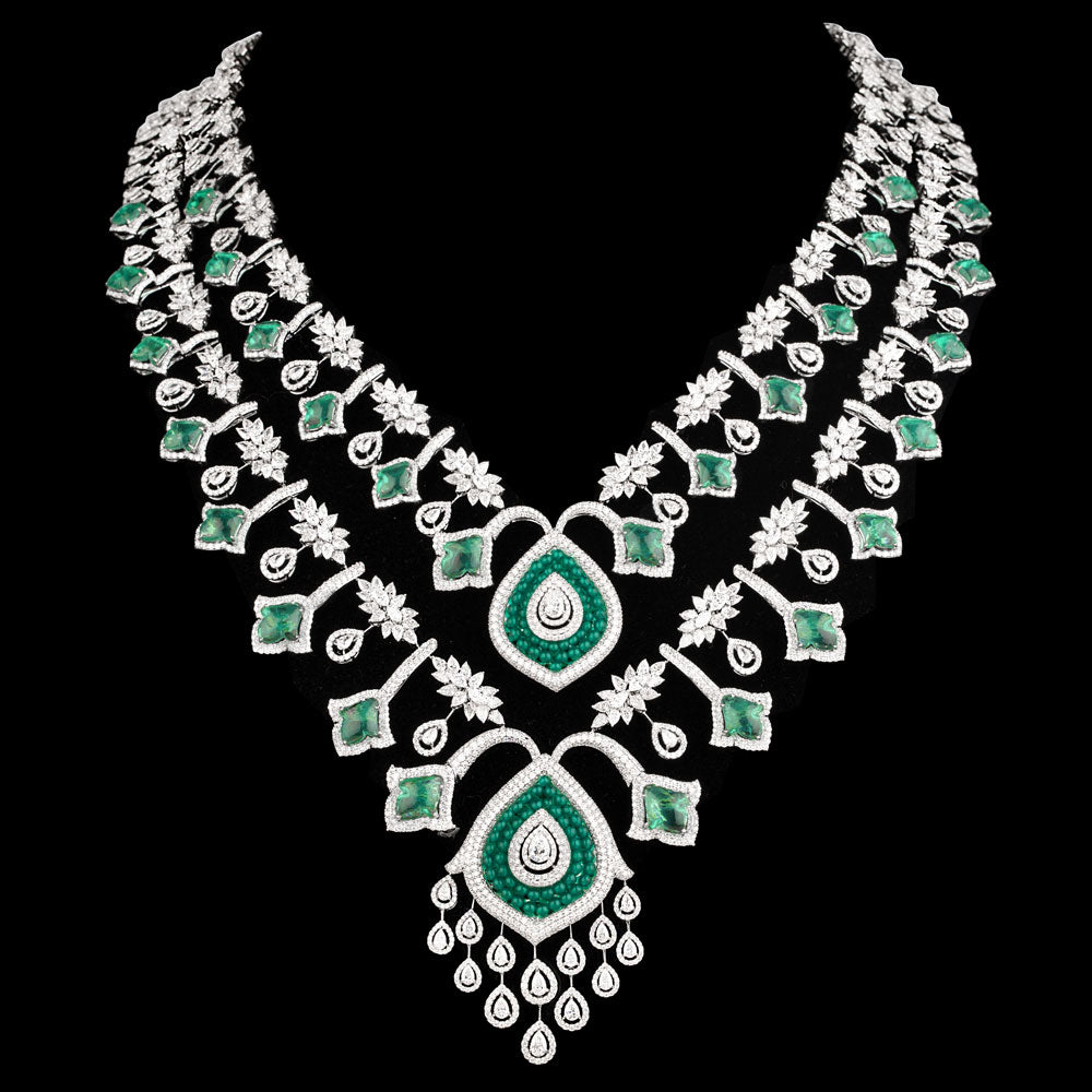 18K White Gold Diamond Necklace - 48.745ct VVS-VS-EF with Colour Stones
