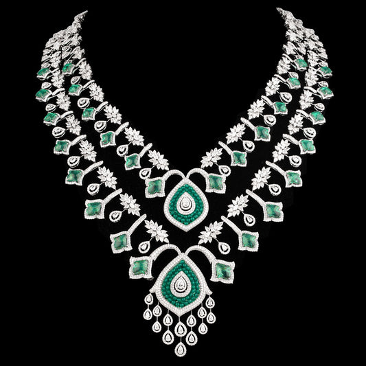 18K White Gold Diamond Necklace - 48.745ct VVS-VS-EF with Colour Stones