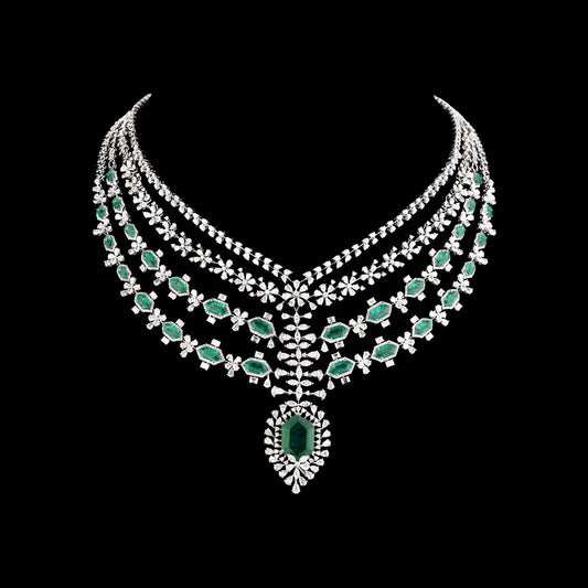 18K White Gold Diamond Necklace - 28.402ct VVS-VS-EF with Colour Stones