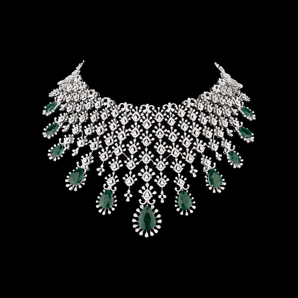18K White Gold Diamond Necklace - 29.859ct VVS-VS-EF with Colour Stones