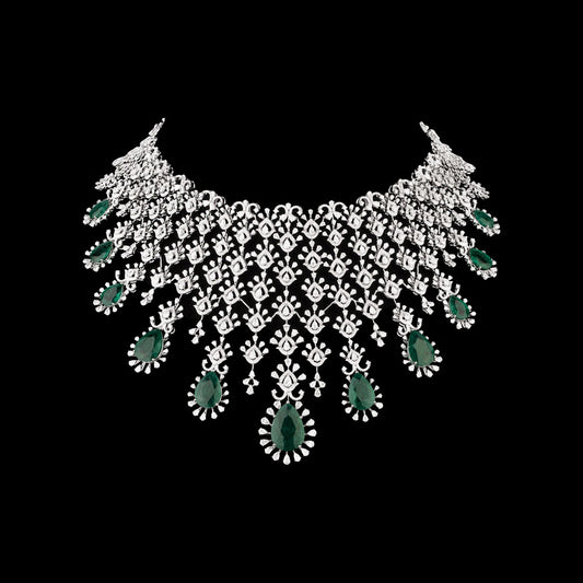 18K White Gold Diamond Necklace - 29.859ct VVS-VS-EF with Colour Stones