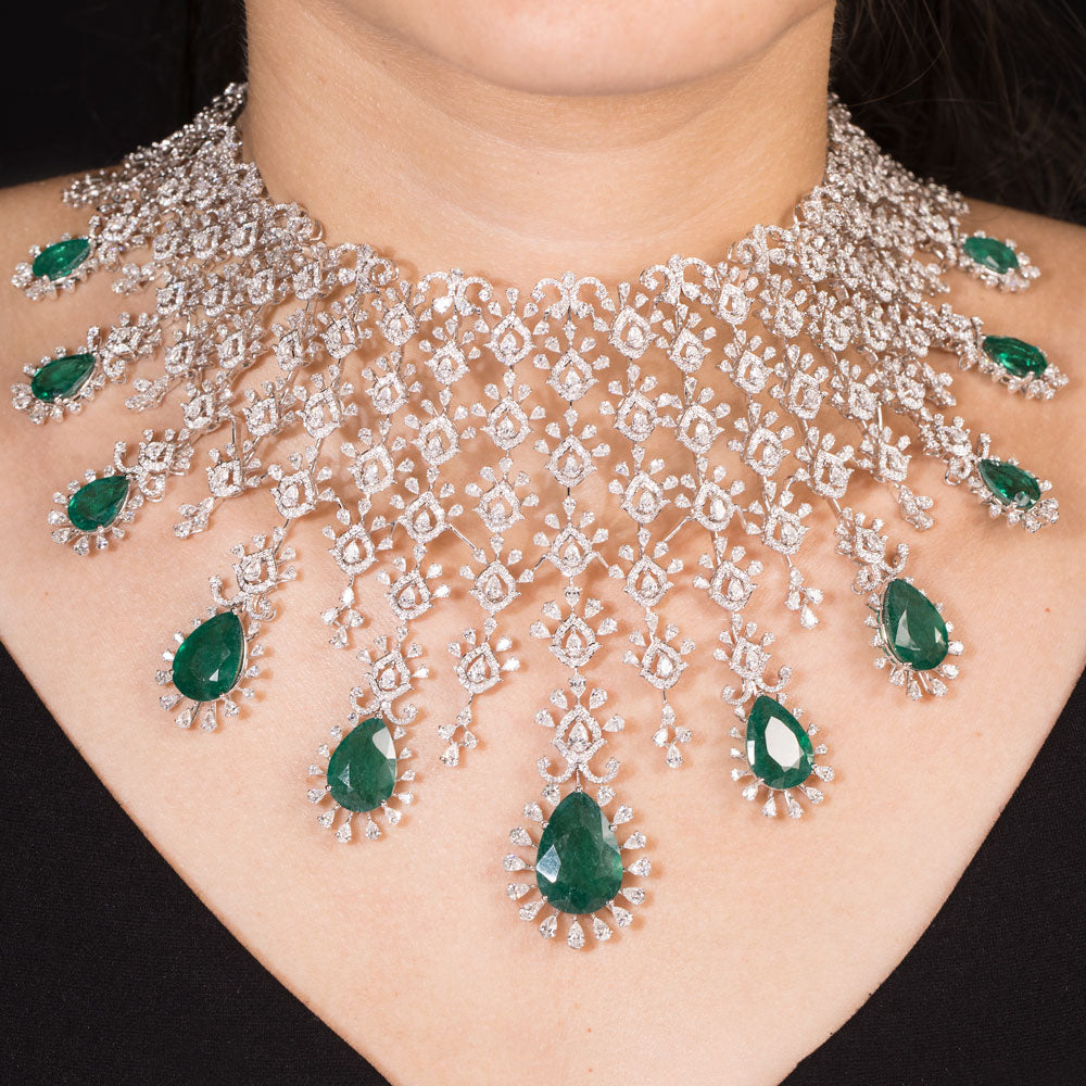 18K White Gold Diamond Necklace - 29.859ct VVS-VS-EF with Colour Stones