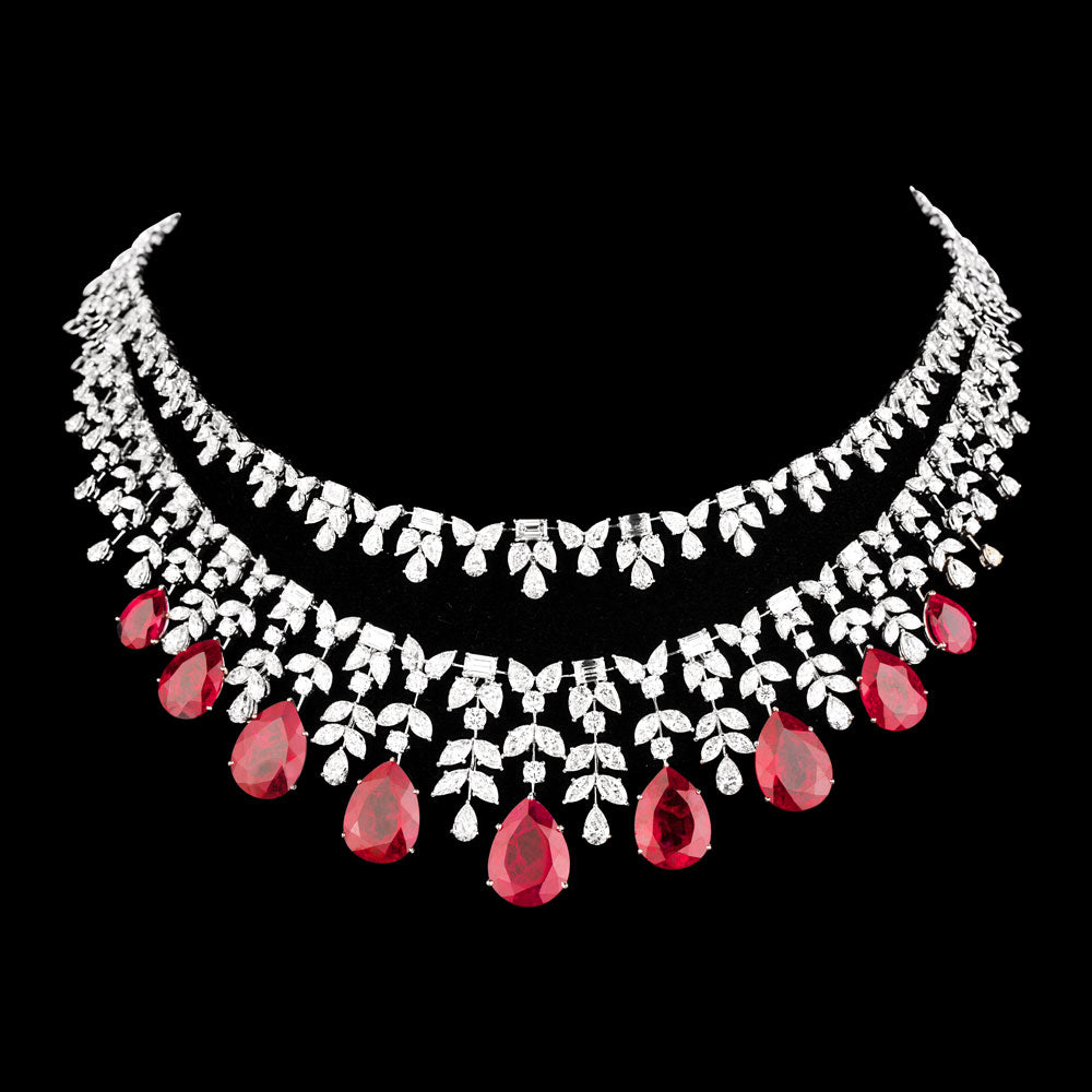 18K White Gold Diamond Necklace - 34.045ct VVS-VS-IJ with Colour Stones