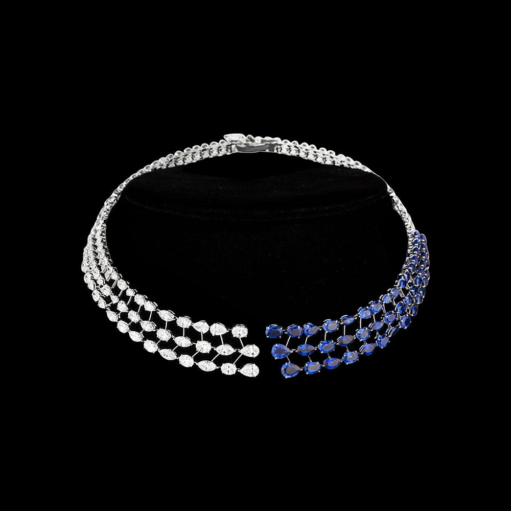 18K White Gold Diamond Necklace - 10.57ct VS-SI-HI with Colour Stones