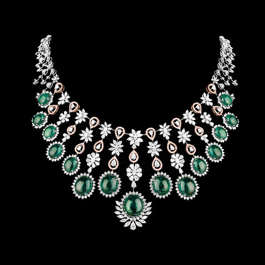 18K Two Tone Gold Diamond Necklace - 21.995ct VVS-VS-EF with Colour Stones