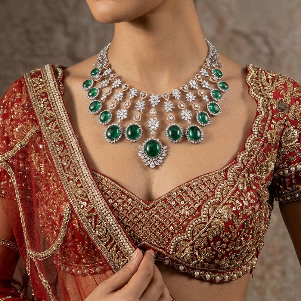 18K Two Tone Gold Diamond Necklace - 21.995ct VVS-VS-EF with Colour Stones