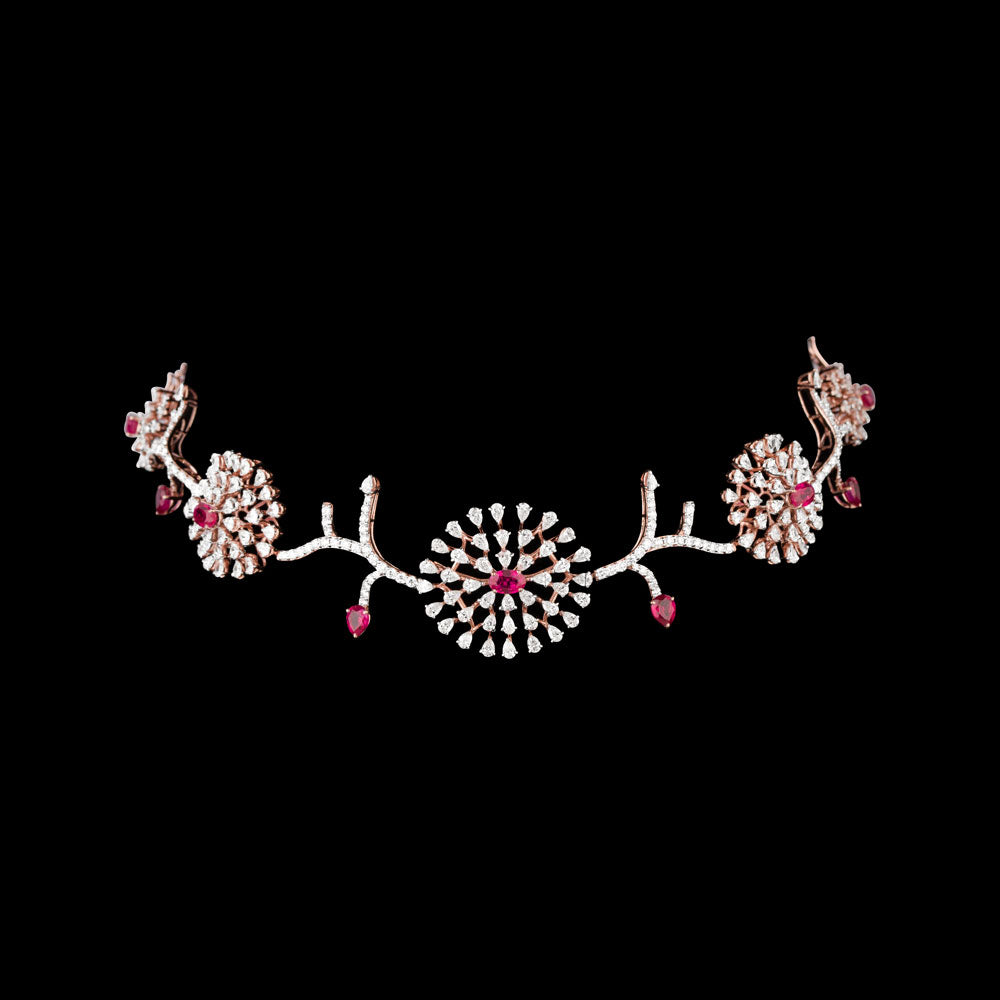 18K White Gold Diamond Necklace - 9.447ct VVS-VS-EF with Colour Stones