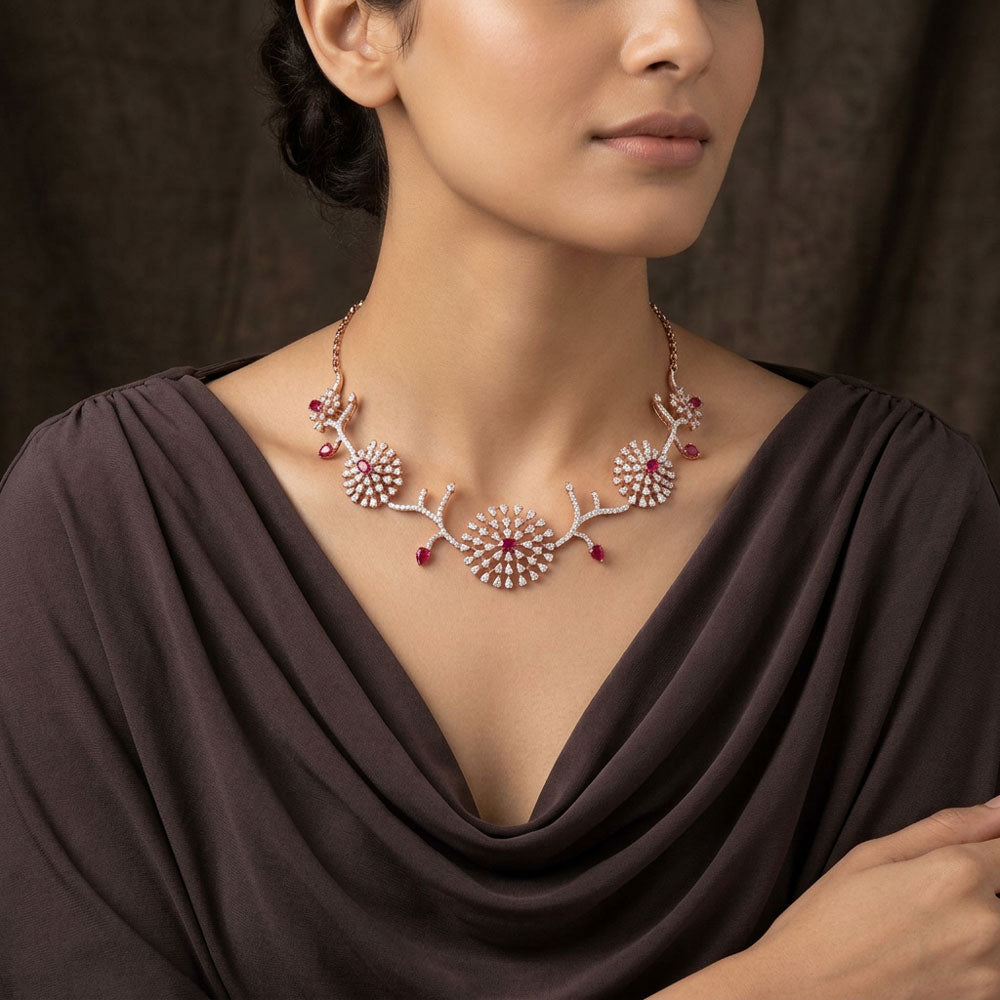 18K White Gold Diamond Necklace - 9.447ct VVS-VS-EF with Colour Stones