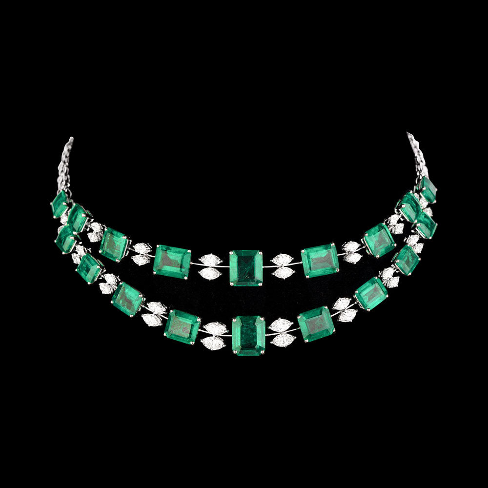 18K White Gold Diamond Necklace - 7.35ct VVS-VS-HI with Colour Stones