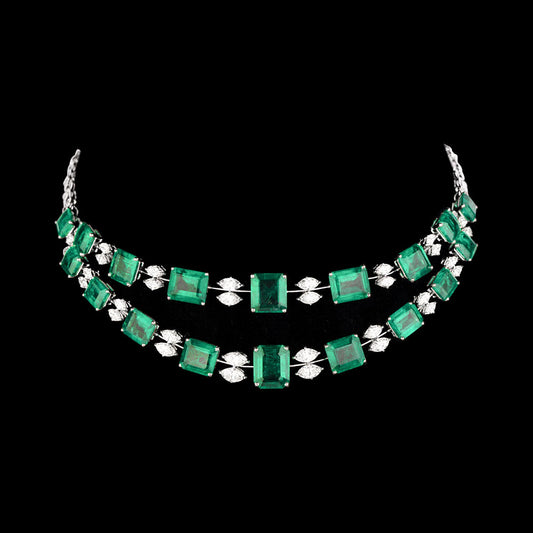 18K White Gold Diamond Necklace - 7.35ct VVS-VS-HI with Colour Stones