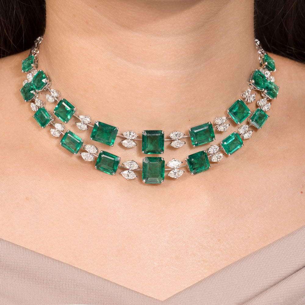 18K White Gold Diamond Necklace - 7.35ct VVS-VS-HI with Colour Stones