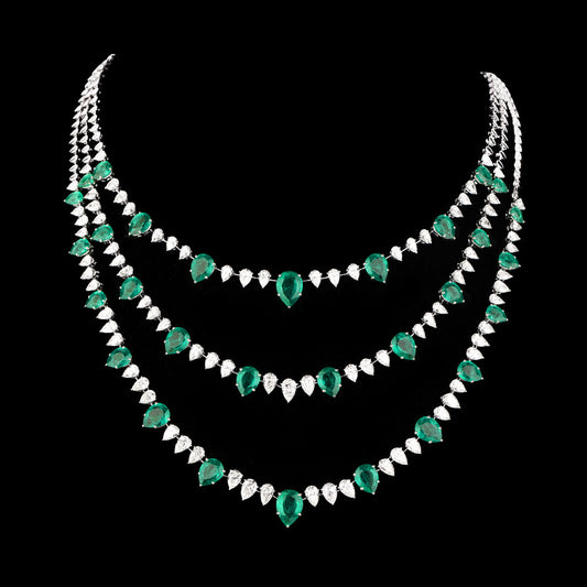 18K White Gold Diamond Necklace - 19.783ct VVS-VS-HI with Colour Stones