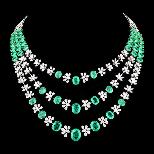 18K White Gold Diamond Necklace - 23.41ct VVS-VS-GH with Colour Stones