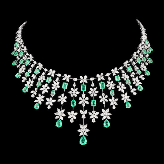 18K White Gold Diamond Necklace - 23.909ct VVS-VS-IJ with Colour Stones