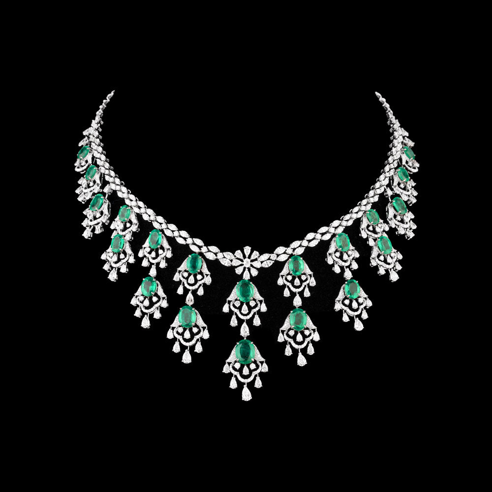 18K White Gold Diamond Necklace - 20.065ct VVS-VS-EF with Colour Stones