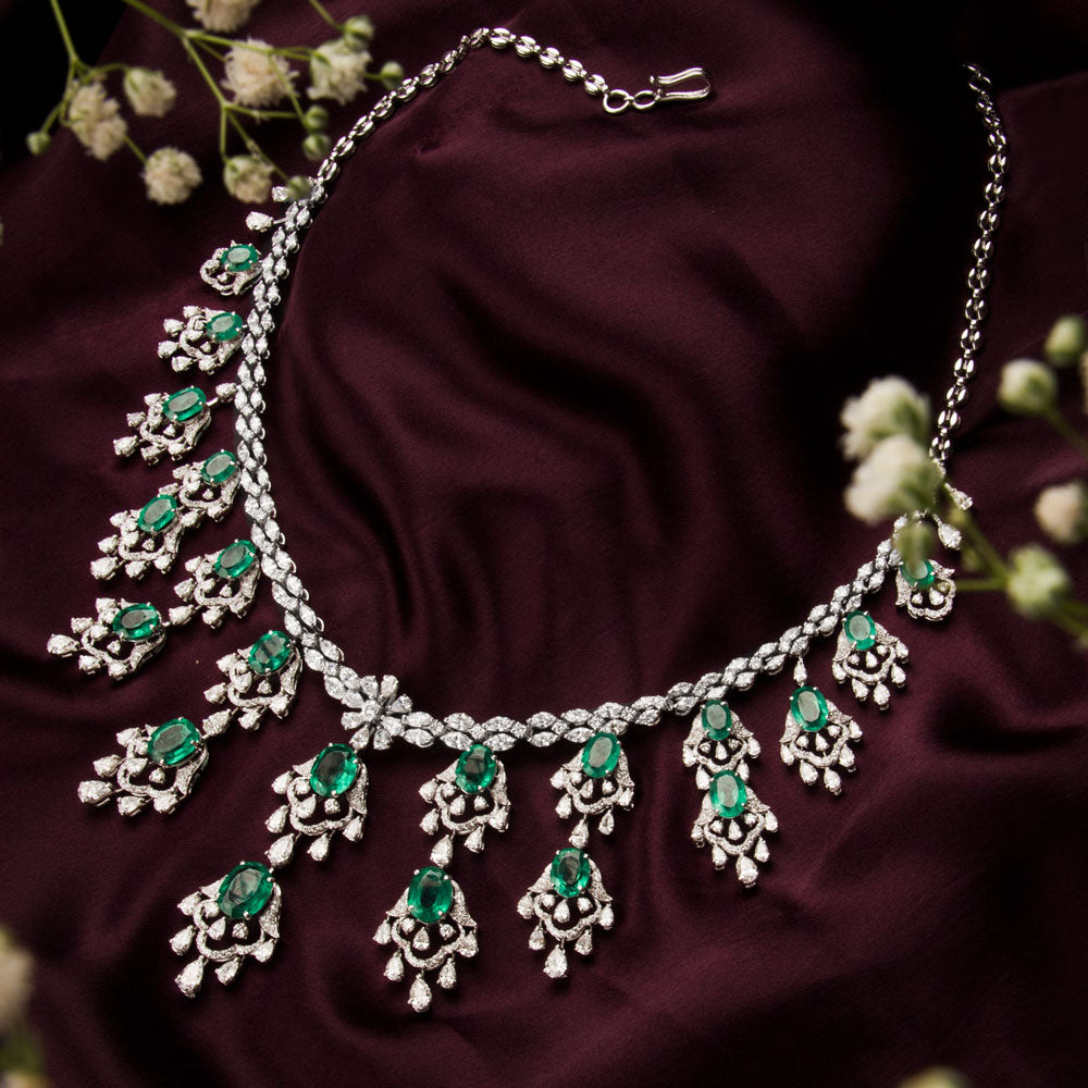 18K White Gold Diamond Necklace - 20.065ct VVS-VS-EF with Colour Stones