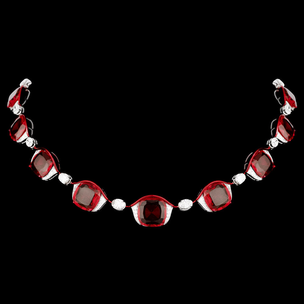 18K White Gold Diamond Necklace - 6.493ct VVS-VS-GH with Colour Stones