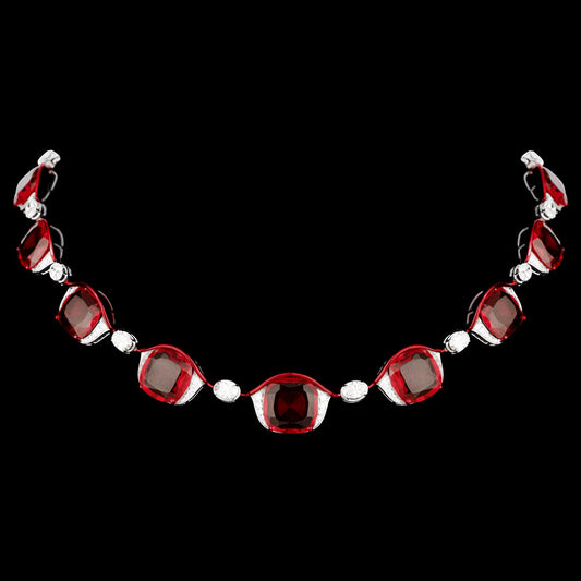 18K White Gold Diamond Necklace - 6.493ct VVS-VS-GH with Colour Stones