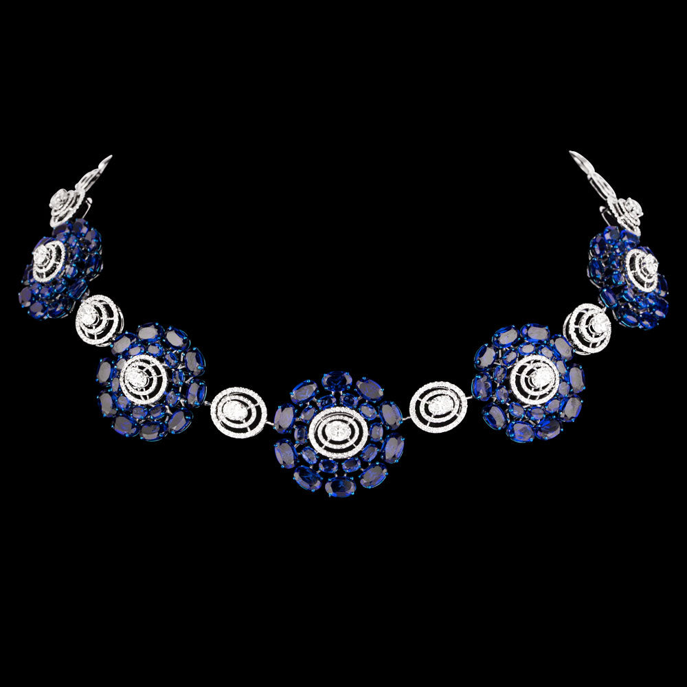 18K White Gold Diamond Necklace - 7.524ct VVS-VS-GH with Colour Stones