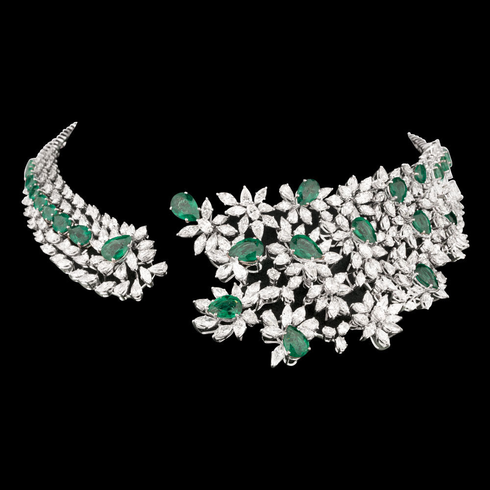 14K White Gold Diamond Necklace - 40.378ct VVS-VS-IJ with Colour Stones