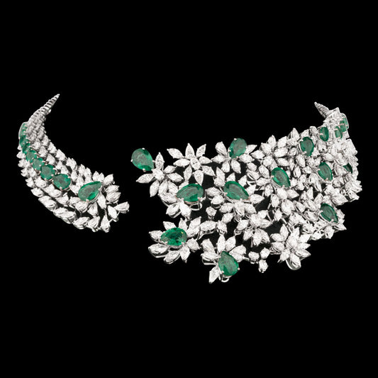 14K White Gold Diamond Necklace - 40.378ct VVS-VS-IJ with Colour Stones