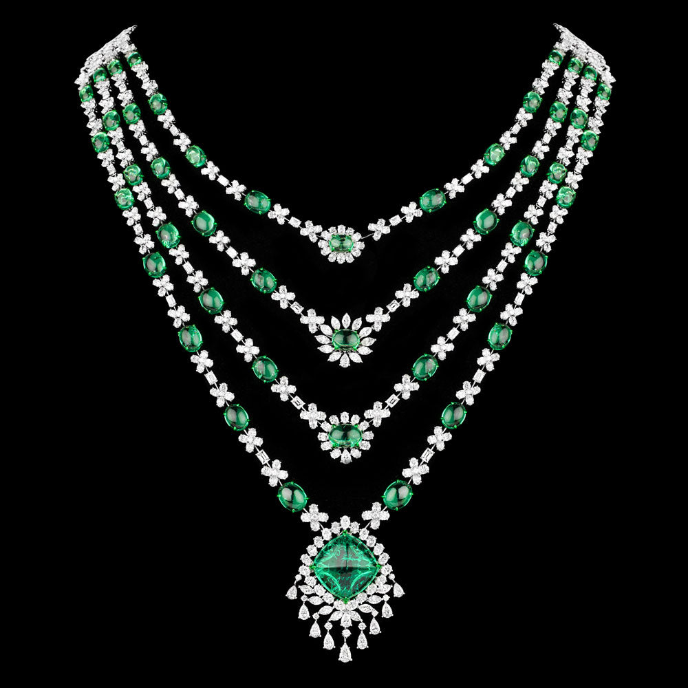 18K White Gold Diamond Necklace - 44.96ct VVS-VS-GH with Colour Stones