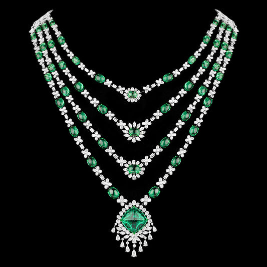 18K White Gold Diamond Necklace - 44.96ct VVS-VS-GH with Colour Stones