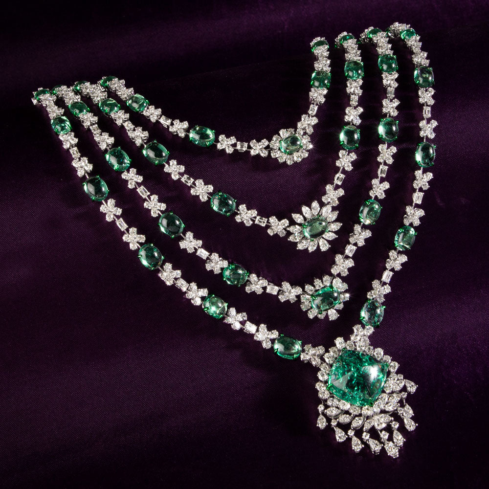 18K White Gold Diamond Necklace - 44.96ct VVS-VS-GH with Colour Stones