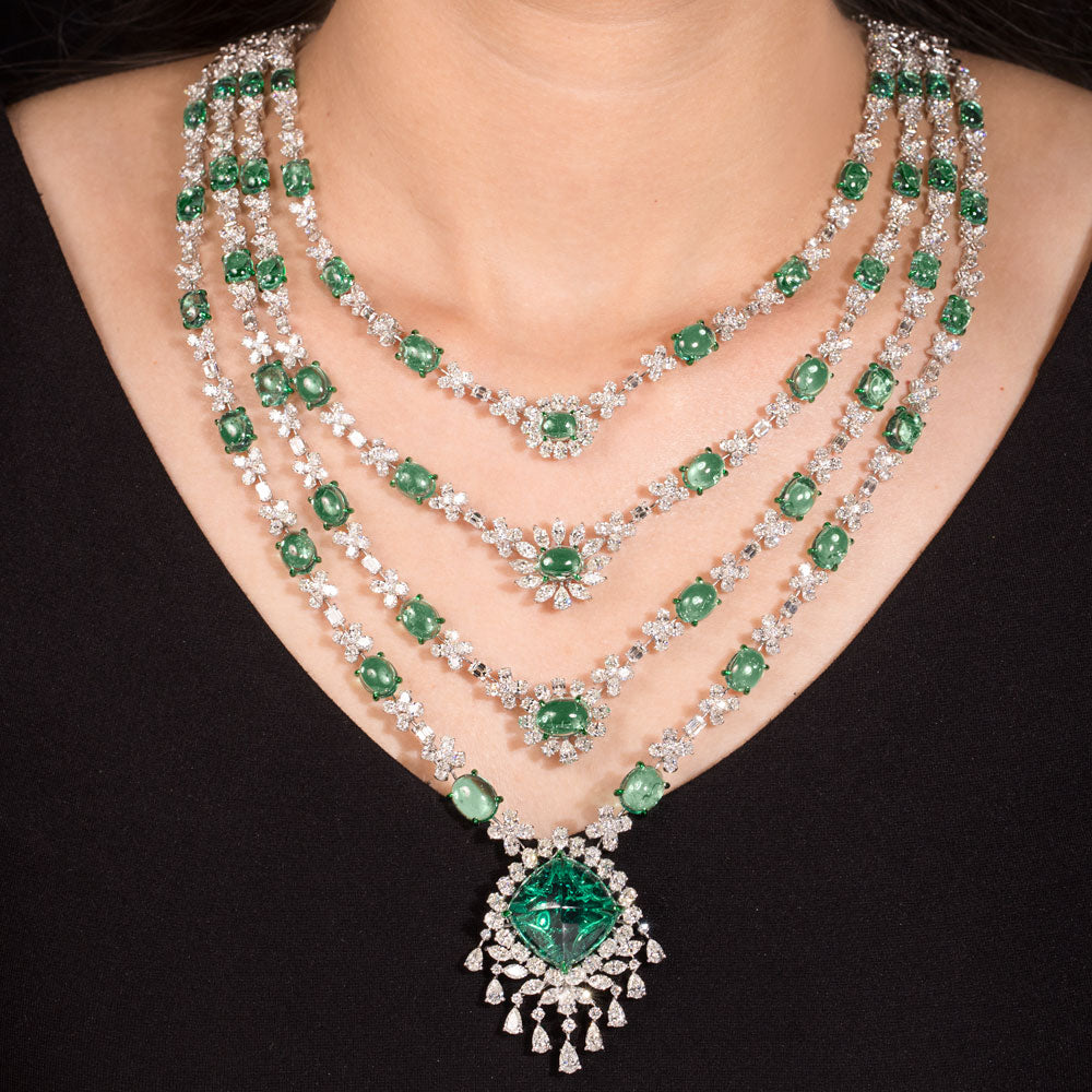 18K White Gold Diamond Necklace - 44.96ct VVS-VS-GH with Colour Stones